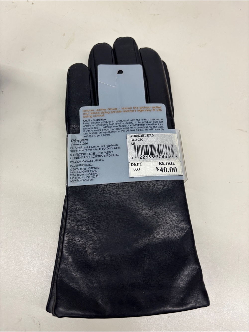 NWT Isotoner Women’s Black Leather Thinsulate-Lined Gloves - Picture 2 of 2